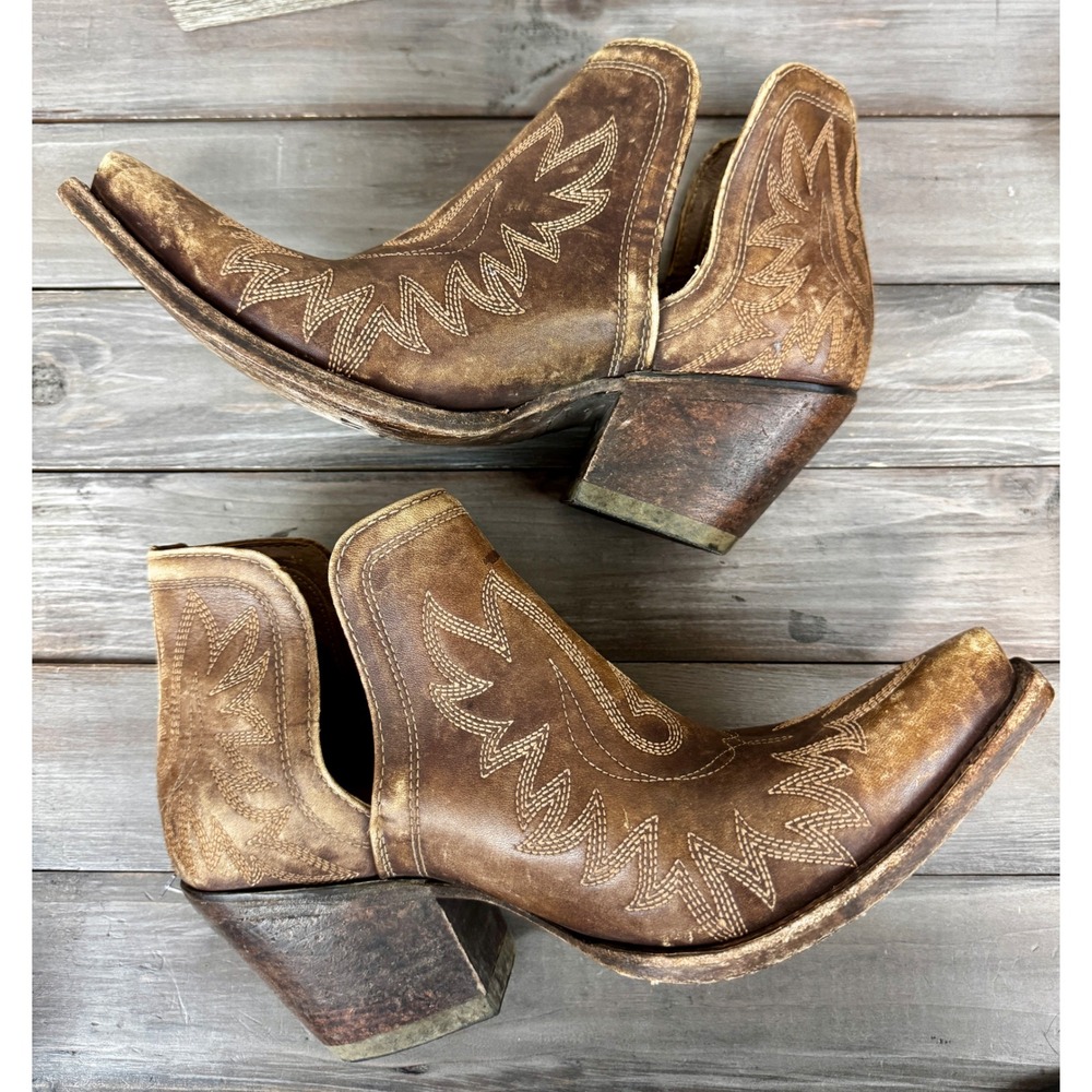 Ariat Dixon Distressed Weathered Brown Leather Western Ankle Boots Size 10 - Picture 6 of 10